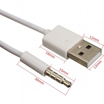 White USB 2.0 Male to 3.5mm Headphone Audio AUX Male Plug Car Cable Jack Charger Cable Wire Cord