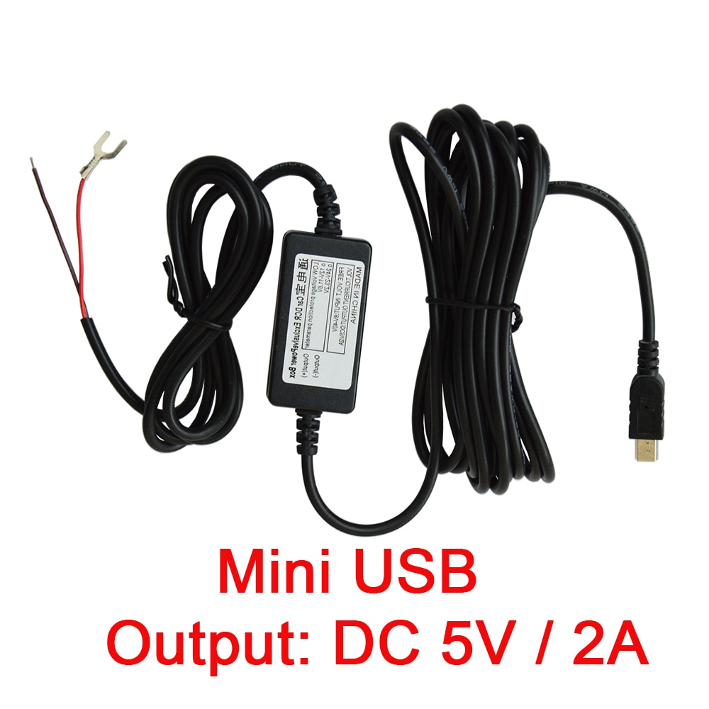 DC 5V 2A Mini USB Port Wire Cable Car Charger Kit For Camera Recorder DVR Exclusive Power Supply Box with low voltage protection