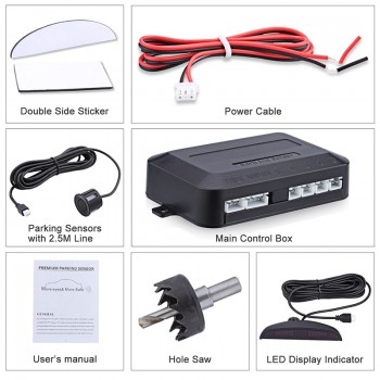 Car LED Parking Sensor Kit 22mm Sensors Backlight Display Reverse Backup Radar Monitor System Auto Parktronic 12V Black Silver