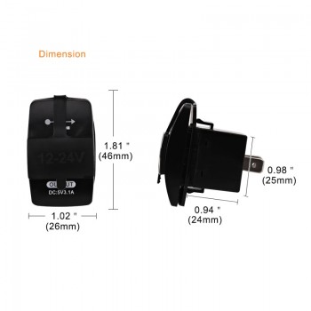 12-24V Dual USB Car Charger Rocker Switch 5V 3.1A Universal Auto Mobile Phone Charger for Car Motorcycle Electric Car Boat