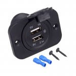 5V 2.1A/1A 12V Dual USB Car Charger with Panel Waterproof Power Adapter Socket Outlet for Vehicle Boat Truck Motorcycle