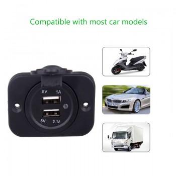 5V 2.1A/1A 12V Dual USB Car Charger with Panel Waterproof Power Adapter Socket Outlet for Vehicle Boat Truck Motorcycle