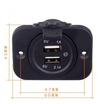 5V 2.1A/1A 12V Dual USB Car Charger with Panel Waterproof Power Adapter Socket Outlet for Vehicle Boat Truck Motorcycle