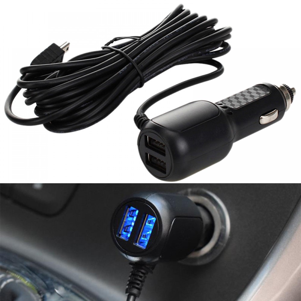 for Car DVR Camera GPS 3.5meter 5V 3.5A Curved mini USB Car Charger with 2 USB Port