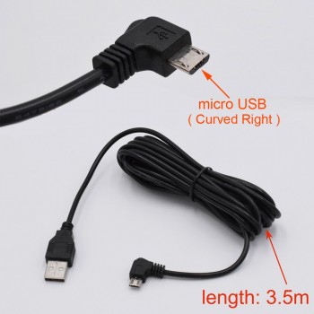 XCGaoon Car Charging Curved micro USB Cable for Car DVR Camera Video Recorder / GPS / PAD / Mobile, Cable lengh 3.5m ( 11.48ft )