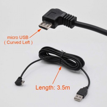 XCGaoon Car Charging Curved micro USB Cable for Car DVR Camera Video Recorder / GPS / PAD / Mobile, Cable lengh 3.5m ( 11.48ft )