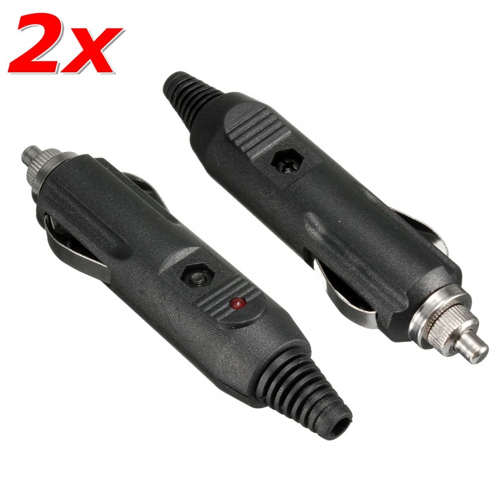 2 pcs 12V 24V Male Car Cigarette Lighter Socket Plug Connector 5A With Red LED amp; Fuse New