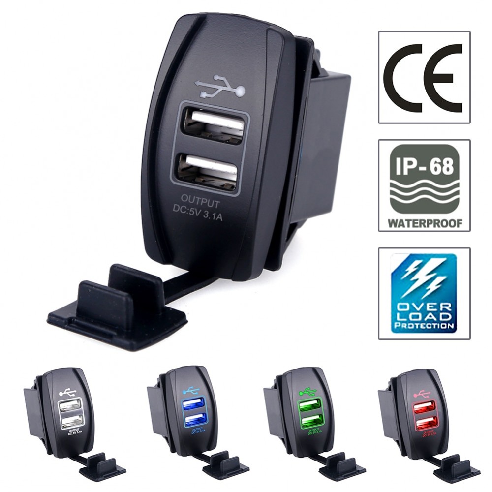 Dual Usb Car Charger Socket Outlet Adpater Port 12v 3.1A Dual Port Auto Waterproof Adapter for iPhone 7 Samsung S7 S6 Xiaomi HTC