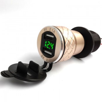 Aluminum Alloy Metal Shell CNC Motorcycle Dual USB Charger DIN Socket 4.2A Voltmeter for BMW Motorcycle 12-24V Red Blue Green