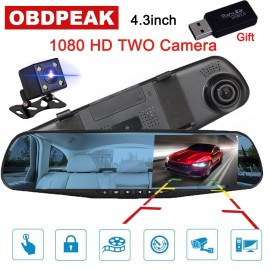 4.3 inch 1080P car rearview mirror Car Dvr full HD 1080p car driving video recorder camera car reverse image dual lens dash cam
