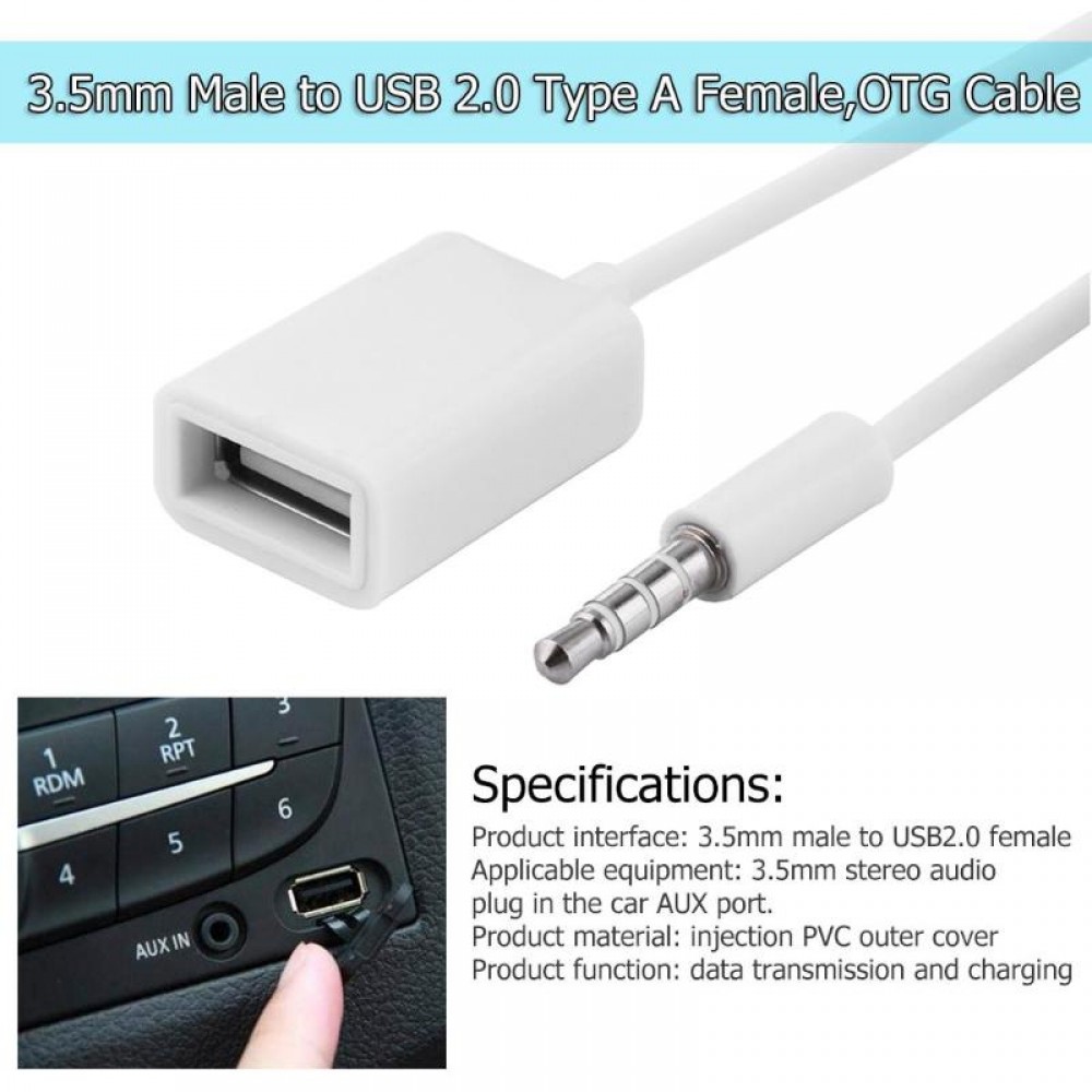 VODOOL 3.5mm Male Audio AUX Jack to USB 2.0 Type A Female OTG Converter Cable  Adapter  Wire Cord Music Tool Connecting line