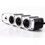 1 USB Charger Supply and 3 Socket Car Cigarette Lighter Extender Splitter