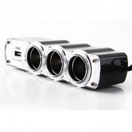 1 USB Charger Supply and 3 Socket Car Cigarette Lighter Extender Splitter
