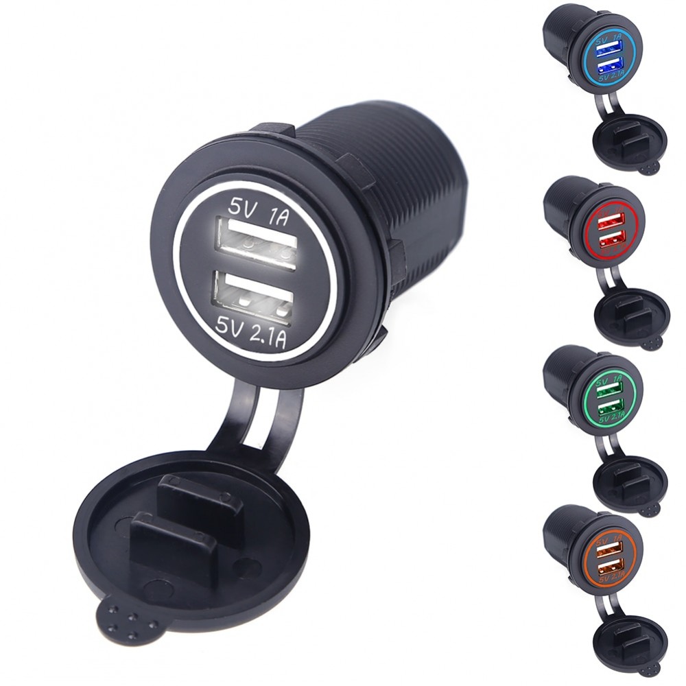 Dual Usb Car Charger Socket 5V 2.1A  4.2A Waterproof Motorcycle/Vehicle/Auto/Car Power Adapter for Iphone 6s/7 for Samsung S6