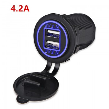 Dual Usb Car Charger Socket 5V 2.1A  4.2A Waterproof Motorcycle/Vehicle/Auto/Car Power Adapter for Iphone 6s/7 for Samsung S6