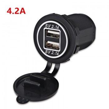 Dual Usb Car Charger Socket 5V 2.1A  4.2A Waterproof Motorcycle/Vehicle/Auto/Car Power Adapter for Iphone 6s/7 for Samsung S6