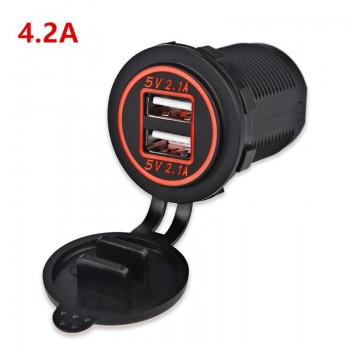 Dual Usb Car Charger Socket 5V 2.1A  4.2A Waterproof Motorcycle/Vehicle/Auto/Car Power Adapter for Iphone 6s/7 for Samsung S6