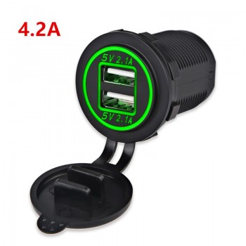 Dual Usb Car Charger Socket 5V 2.1A  4.2A Waterproof Motorcycle/Vehicle/Auto/Car Power Adapter for Iphone 6s/7 for Samsung S6