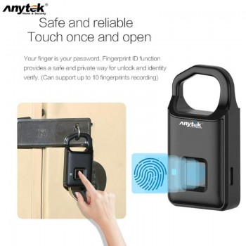 Anytek P4 Fingerprint Lock USB Rechargeable Smart Keyless Anti-Theft Padlock Suitcase Door Lock Burglar Alarm