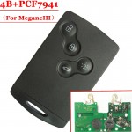 Free shipping (5pcs/LOT) 4 Button remote Card with pcf7941 chip 433MHZ for renault Megane III Laguna III Smart Card  before 2016