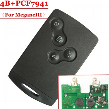 Free shipping (5pcs/LOT) 4 Button remote Card with pcf7941 chip 433MHZ for renault Megane III Laguna III Smart Card  before 2016