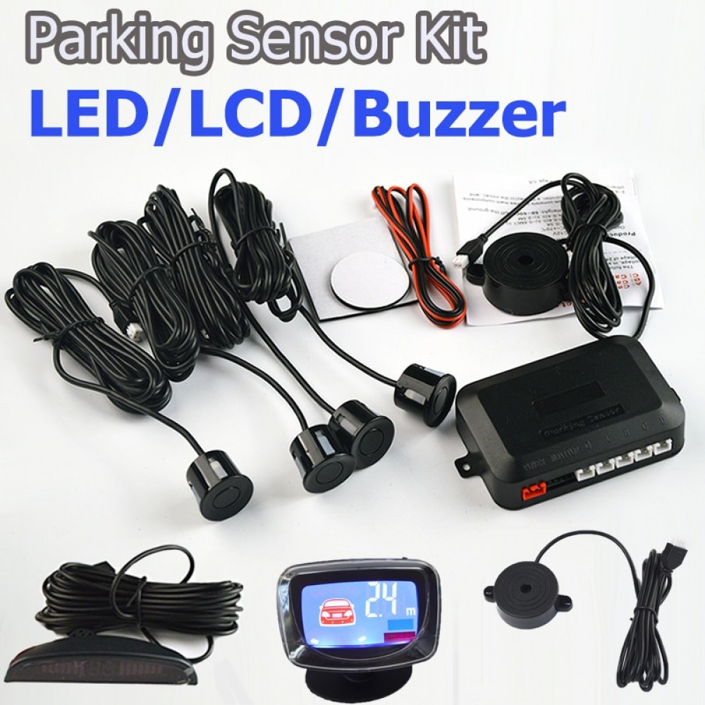 Viecar 4Sensors LED Display/LCD Display/Buzzer 22mm Car Parking Sensor Kit  Reverse Backup Car Parking Radar Monitor No Hole Saw