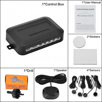 Maozua Car Parking Sensor Kit 12V 4 Sensors Buzzer 22MM Car Reverse Backup Rear Buzzer Radar Sound Alert Indicator Probe System