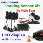 Viecar Parking Sensor Kit LED Display Car Reverse Assistance No Hole Saw Sensors 22mm 12V 8 Colors Backup Monitor System