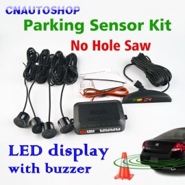 Viecar Parking Sensor Kit LED Display Car Reverse Assistance No Hole Saw Sensors 22mm 12V 8 Colors Backup Monitor System