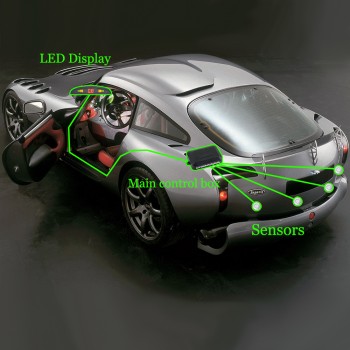 Viecar Parking Sensor Kit LED Display Car Reverse Assistance No Hole Saw Sensors 22mm 12V 8 Colors Backup Monitor System