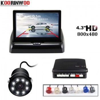 Koorinwoo Parktronic Car Parking Sensors Night vision 8 LEDs Lights Car Rear view Camera 4.3 Inch Folding Monitor Screen Digital