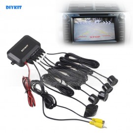 DIYKIT Car Reverse Video Parking Radar 4 Sensor Rear View Backup Security System Sound Buzzer Alert Alarm for Camera Car Monitor