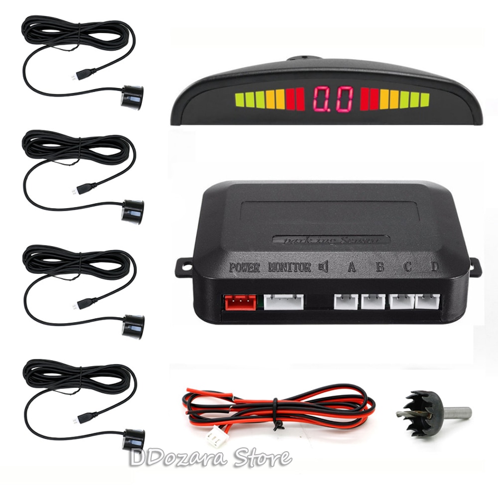 Car Parking Sensors Parktronics 4 Black/Silver/White 13mm Flat Sensors Reverse Backup Radar Sound Buzzer Alarm Adjustable Sound