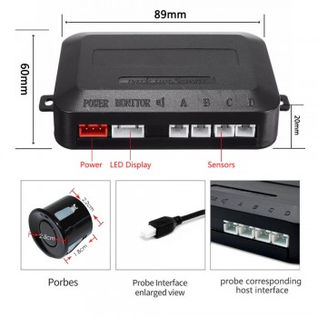 Car Parking Sensors Parktronics 4 Black/Silver/White 13mm Flat Sensors Reverse Backup Radar Sound Buzzer Alarm Adjustable Sound