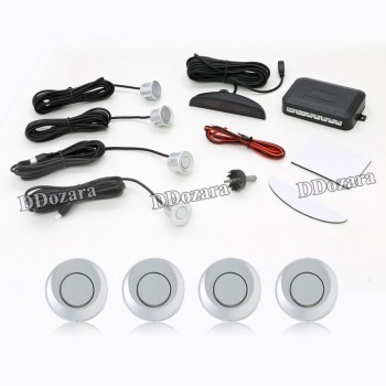 Car Parking Sensors Parktronics 4 Black/Silver/White 13mm Flat Sensors Reverse Backup Radar Sound Buzzer Alarm Adjustable Sound