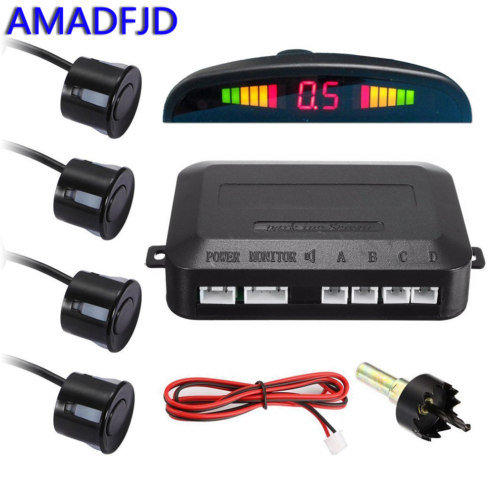 AMADFJD Car Auto LED Parking Sensor Kit with 4 Sensor Reverse Backup Car Parking Radar Monitor Detector System Display Backlight
