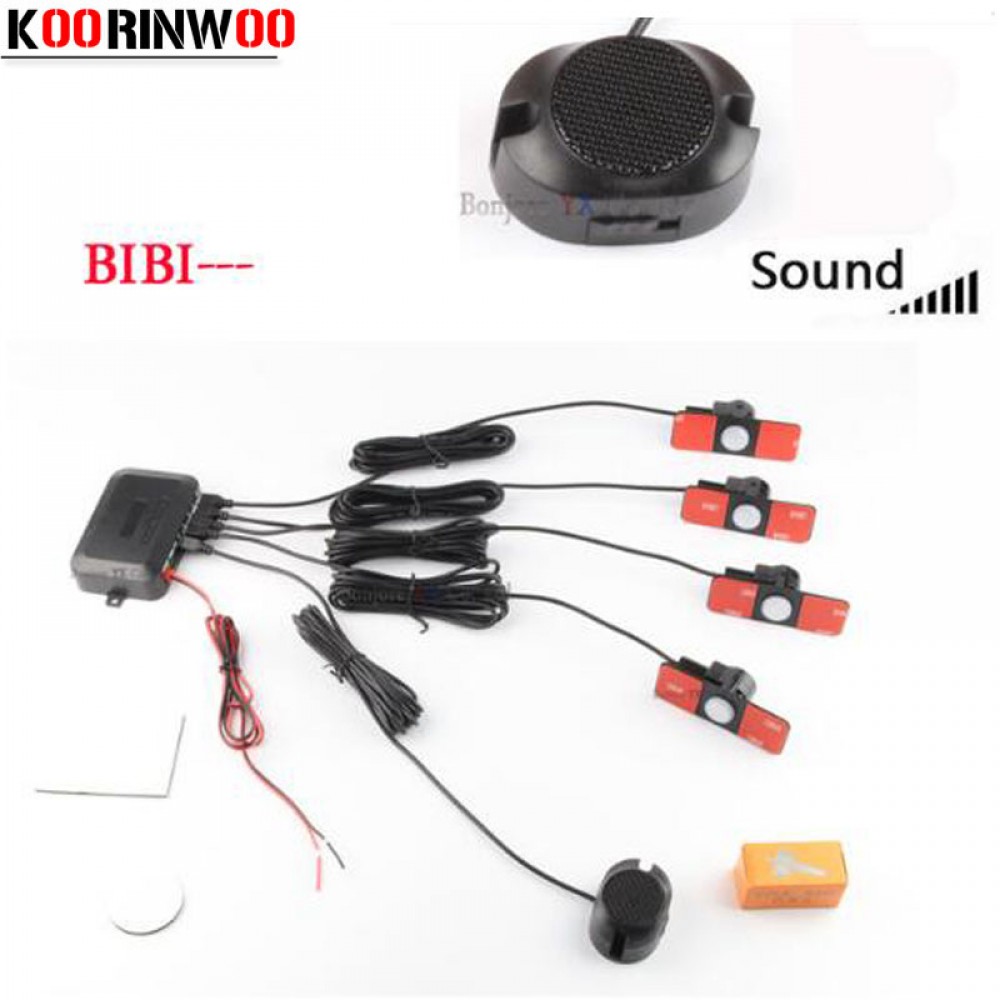Koorinwoo 4 Sensors Buzzer 16.5mm Car Parking Sensor Kit Reverse Backup Radar Adjust BIBI Speaker Alert Indicator Probe System
