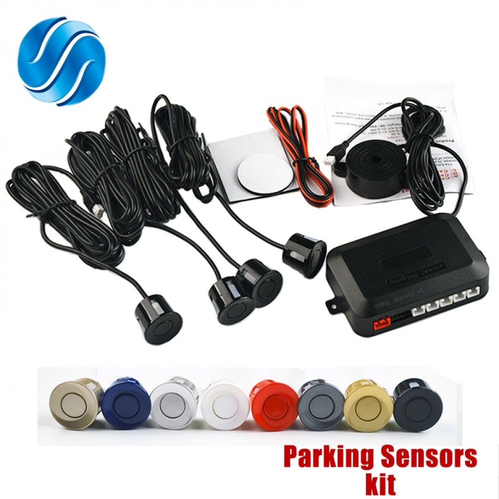 Viecar 4 Sensors Buzzer No Drill Hole Saw 22mm Car Parking Sensor Kit Reverse Radar Sound Alert Indicator System 7 Colors