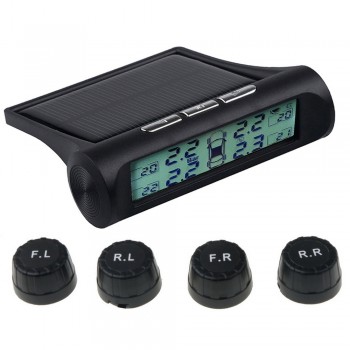 USB Solar Charging Car TPMS Tire Pressure Monitoring System HD Digital Display Auto Alarm tool 4 external tyre Sensor 433.92MHZ