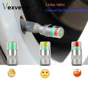 Vexverm 4PCS 2.4Bar 36PSI Car Auto Tire Pressure Monitor Valve Stem Caps Sensor Indicator Eye Alert Diagnostic Tools Kit