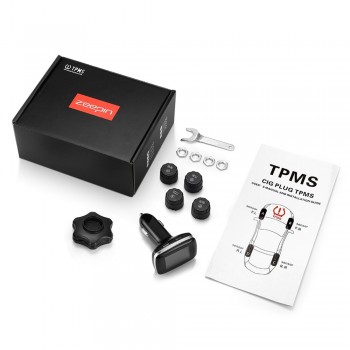 ZEEPIN C100 Tire Pressure Monitoring System Cigarette Lighter Plug TPMS LCD Screen Display 4 External Sensors Auto Tyre Alarm