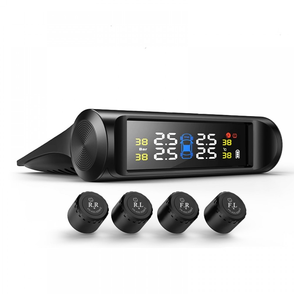 Universal Wireless TPMS Solar Power Tire Pressure Monitoring System Color LCD Display with 4 External Sensors For benz Bmw kia