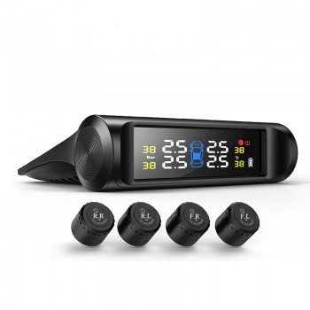 Universal Wireless TPMS Solar Power Tire Pressure Monitoring System Color LCD Display with 4 External Sensors For benz Bmw kia