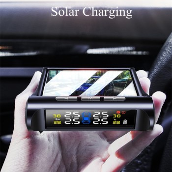 Universal Wireless TPMS Solar Power Tire Pressure Monitoring System Color LCD Display with 4 External Sensors For benz Bmw kia