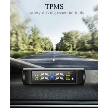 Universal Wireless TPMS Solar Power Tire Pressure Monitoring System Color LCD Display with 4 External Sensors For benz Bmw kia