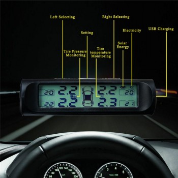 Digital Solar TPMS Tire Pressure Monitor System LCD Display 4 External Sensor Auto Alarm Security Adapter for VW Toyota BMW Audi