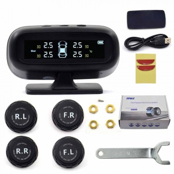 Solar TPMS Car Tire Pressure Alarm Monitor System Display Temperature Warning Fuel Save with 4 Sensors