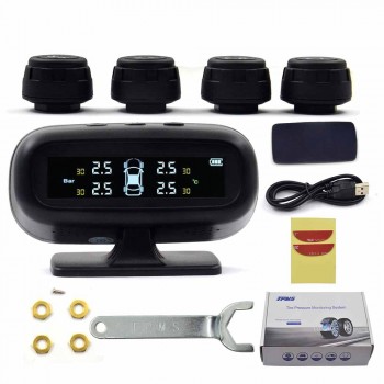 Solar TPMS Car Tire Pressure Alarm Monitor System Display Temperature Warning Fuel Save with 4 Sensors
