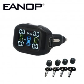 EANOP C400 Solar TPMS Wireless Tire Pressure Monitoring System Plastic Case of Car Alarm Wirless with USB Car Charger 2.0A