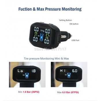 EANOP C400 Solar TPMS Wireless Tire Pressure Monitoring System Plastic Case of Car Alarm Wirless with USB Car Charger 2.0A